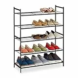 Relaxdays Scarpiera da ingresso, 5 Ripiani in Acciaio, 15 Scarpe, Scaffale Portascarpe Impilabile, 90x70x26 cm, Nero