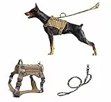 Ducomi Pettorina Militare Tattica + Guinzaglio per Cane K9, Addestramento e Cani Lavoro - Imbracatura Gilet Antifuga Cani Taglia Media, Grande, Pastore Tedesco, Pitbull, Rottweiler (Camo + Leash, XL)