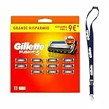 Gillette Fusion 5 LAMETTE DA BARBA, 11 RICAMBI da 5 lame, Delicatezza Insuperabile, Rasatura Scorrevole con Striscia Lubrificante, Fino a 1 Mese di Rasatura con 1 Lametta + LACCETTO COLLO INCLUSO