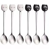 PBIEHSR cucchiaino da caffè gatto in acciaio inossidabile, cucchiaio da dessert cucchiaio da tè design gattini, per Caffè, Dessert, Bibite, Miscelazione (Bianco e Nero)
