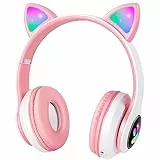 Cuffie Bluetooth per Bambini Cuffie Wireless Over Ear con Microfono, LED Pieghevole Bluetooth Cuffie con Orecchie da Gatto /105dB/ Micro SD/Bluetooth 5.0/ Regalo Bambino