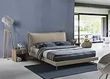 Talamo Italia Letto fisso Matrimoniale Teresa, Made in Italy, Letto con rivestimento e testata in tessuto, Apertura frontale, adatto per materasso 160x190 cm, Beige