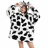 Alacritua Coperte indossabili per bambini, reversibile, in peluche, oversize, con maniche e tasca, per 7-13 anni