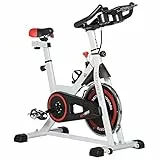 HOMCOM Cyclette Professionale, Bici da Spinning, Cyclette da Camera Regolabile con Schermo LCD e Portabicchieri, Volano 8kg, Bianco
