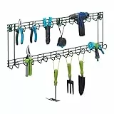 Relaxdays Porta Attrezzi da Giardino, 15 Ganci, Fino a 120 kg, Appendi Accessori da Giardinaggio, Portaoggetti, Verde, 100% Acciaio, 30 x 90 x 7 cm