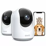 GNCC Telecamera Wi-Fi Interno, 1080P 2 Pezzi Videocamera Sorveglianza Rotazione a 360°PTZ, Visione Notturna,Tracciamento Automatico del Movimento e Allarme Suoni (Manuale Su e Giù), P1-2