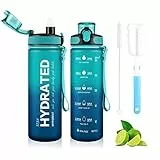 MYFOREST Borraccia con Cannuccia 700ml Borraccia Sportiva con Indicatore del Tempo Motivazionale, Prova di Perdite, Senza BPA Borracce, per Bambini e Adulti, per la Casa e All'aperto