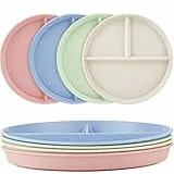 Comius Sharp Piatto Piano Infrangibile da 22 cm, 4 Piatti Piani Rotondi/Piatto Piano Colorato Riutilizzabile a 3 Scomparti, Adatto a Microonde e Lavastoviglie, Piatti Separati per Famiglie