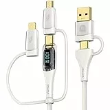 100W Cavo Multi USB C, 6 in 1 Multiplo Cavo di Ricarica Rapida con Display LED per Micro USB A/C Tipo C in Nylon Intrecciato1,2M Universali Cavetto per Cellulari Samsung, Tablet, Portatile-Bianco