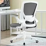 KERDOM - Sedia da ufficio, ergonomica, con braccioli pieghevoli, girevole a 360°, in rete, sedia da scrivania, colore grigio scuro, 9060