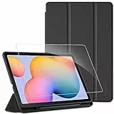 EasyAcc Custodia Cover Compatibile con Samsung Galaxy Tab S6 Lite 10.4 Pollici 2022/2020 SM-P610N/P615N con Vetro Temperato-Ultra Sottile con Cover Leggero Supporto in Pelle PU Case, Nero