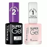 Rimmel London Super Gel Transparent Nail Polish Step 2 Smalto Unghie a Lunga Tenuta 001 Top Coat + Super Gel Nail Polish Step 1 French Manicure Smalto Lunga Tenuta Colore 091 English Rose