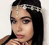 Fashband Catena per capelli da sposa con perle dorate e fiori, per donne e ragazze