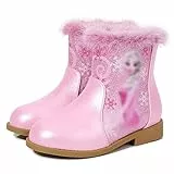 New front Bambina Stivali da Cerniera Caldo Stivali Corti Carino Stivali da Neve per Bambine e Ragazze Frozen Elsa Scarpe di Cotone con Paillettes,Rosa,34EU