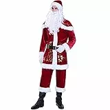 Zukmuk 7 Pezzi Set Costume da Babbo Natale Completi in Velluto per Adulti/Bambini Set di Cosplay Abiti Casual per Feste di Natale (Rosso A, S)