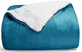 WAVVE Plaid Coperta di Pile Sherpa e Flanella - 230 x 270 cm, Turchese/Verde/Blu Pavone- Plaid Coperta Letto Matrimoniale Maxi, 270x230