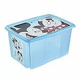 keeeper Box contenitore con coperchio 'Topolino', Rotabile e impilabile, Per bambini, 45 litri, Paulina, Blu trasparente