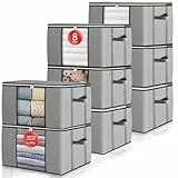GoMaihe 8 pezzi Grande Capacità Scatole per Armadio 90L, con Manico rinforzato Scatole per vestiti, Contenitori per Armadio Salvaspazio Organizer, Scatole Trasloco contenitori sottoletto Grigio.