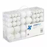 Relaxdays Palline di Natale, Set da 100, Addobbi Natalizi, Opache, Lucide, Glitterate, ∅ 3,4 e 6 cm, Decorazioni, Bianco, unità