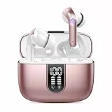 Cuffie Bluetooth, 2023 Auricolari Bluetooth 5.3 Cuffie Wireless HiFi Stereo con 4 HD Mic, ENC Riduzione del Rumore, 40 Ore Cuffie Senza Fili con LED Display/IP7 Impermeabili per iOS Android (Rosa)
