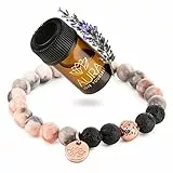 Aura Ama Te Stesso Bracciale con Perle Naturali di Howlite, con Pietra Lavica e Quarzo Rosa - Gioielli di Cristallo per Alleviare lo Stress - Diffusore di Olio di Lavanda per Uomini e Donne