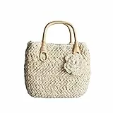 FAIRYSAN Borsa tote donna Borsa donna fiore beige Borsa a tracolla intrecciata a mano