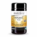 Nutriva Bioflavo C Plus, Integratore Alimentare a base di Vitamina C. Antiossidante, supporta il sistema immunitario. Fonte d'energia, riduce stanchezza e affaticamento. 60 compresse. Vegan C2P® Tech