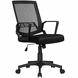 Yaheetech Sedia da Scrivania Ufficio Ergonomica Portata 125 kg in Rete Traspirante Reclinabile Girevole con Braccioli e Rotelle Altezza Regolabile Nera