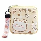 CWED borsa porta assorbenti,custodia per assorbenti igienici mini borsa portaoggetti portamonete carino borsa per assorbenti per ragazze adolescenti donne signore (orso giallo)