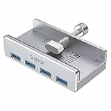 Hub USB 3.0 4 Porte ORICO, Tipo di Clip Hub USB 5 Gbps Mini Alluminio Hub Dati con Cavo 150 cm (A ad A, Bianco) per Monitor, Scrivanie (Senza Collegamento di Alimentazione)-Argento