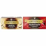 Twinings Filtri Tè Nero Gusto Sensuale della Vaniglia, 25 x 2g & Tè Nero ai Quattro Frutti Rossi, 25 Filtri
