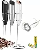 SIMPLETASTE Schiumalatte Frustino Montalatte Elettrico a Batterie, Mixer per Drink con Frustino in Acciaio Inox e Supporto, Schiumino per Cappuccino, Caffè Schiumoso, Latte Macchiato