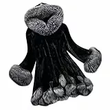 Lalaluka Cappotto da donna alla moda, in pelliccia sintetica, tinta unita, giacca invernale con cappuccio, Nero , S