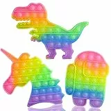 VOFOLEN 3 Pizze Pop Push It Bubble Sensoriale Fidget Giocattolo,Push Antistress Arcobaleno Spremere Giocattoli Silenzioso Aula Allenamento Logico Giocattoli,Caramella Dinosauro&Robot&Unicorno