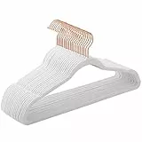 SONGMICS Grucce Velluto 20 Pezzi, Grucce Appendiabiti Lunghe 41,5 cm, Salvaspazio, Capacità di Carico Elevata, Gancio Girevole a 360°, per Cappotti Camicie Completi, Bianco e Oro Rosa CRF026W01