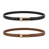 KEYRI 2 Pezzi Cintura Donna Cintura Sottile in Pelle PU da Donna per Abiti Cintura Sottile Retrò Cintura Classica Eleganti Regolabile Cinturino per Vestito Pantaloni Jeans Soprabito (Nero + Marrone)