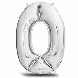 envami® Palloncini Compleanno 0 Argento 101 CM - Palloncino Numero 0 - Numeri Gonfiabili Compleanno - Decorazioni Compleanno - Vola con l'Elio