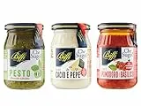 Biffi - Mix Specialità - Pesto Classico 190g - Sugo Cacio e Pepe 190g - Sugo Con Pomodoro e Basilico - 3 vasetti da 190g
