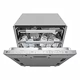 LG QuadWash DB475TXS Lavastoviglie da Incasso, a Scomparsa Totale, Serie 4, Classe A, 14 Coperti, 4 Bracci Irroratori, Vapore, Cerniere Sliding, Apertura Automatica, 3° Cestello, Wi-Fi, Acciaio