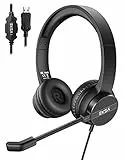 EKSA Cuffie Con Microfono per PC, H12E Cuffie PC Con Microfono Stereo per Chiamate Chiare, Cuffie USB per PC con Microfono a Cancellazione di Rumore e Controllo del Volume, per Home Office, USB