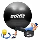 EDIFIT, Palla Pilates, 55, 65 e 75, Fitness Attrezzi Casa, Incluso il Gonfiatore, Fitball, Yoga Accessori, Palla Gravidanza, Ginnastica Ritmica (55 cm, Nero)