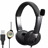 GLR Cuffie USB con Microfono cancellazione del Rumore e Controlli in Linea, Cuffie PC per Skype SoftPhone UC Business Call Center, insegnamento Online, Super Leggero, Ultra Comfort