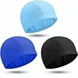 Syhood 3 Pezzi Cuffia da Nuoto Tinta Unita Cappello da Nuoto in Tessuto di Nylon Cuffia da Bagno Unisex Cuffia da Piscina Antiscivolo per Bagno Nuoto e Sport(Nero, Blu, Blu Cielo Profondo)