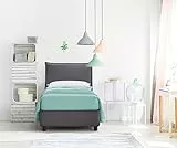 EVERGREENWEB – Letto Singolo con Moderno Box Contenitore e Rete a Doghe in Legno Elegante Testiera Tessuto Imbottito SFODERABILE colore Grigio Ideale per Camera da Letto