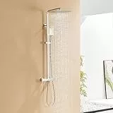 Auralum Colonna Doccia Altezza Regolabile 96-130cm, Colonna Doccia con Miscelatore Termostatico con 30x30CM Soffione Doccia, Miscelatore Termostatico Doccia in Acciaio Inox per Bagno