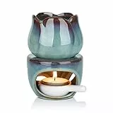ComSaf - Bruciatore per oli essenziali con cucchiaio, rimovibile per aromaterapia, diffusore di candele in ceramica blu, ideale per decorare la casa, la camera da letto, il regalo di Natale