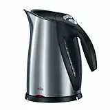 Braun WK600 Bollitore d'Acqua, Capacità 1,7L, Qualità Tedesca, Base Girevole 360°, Filtro Anticalcare Estraibile e Lavabile, Funzione ECO, Sistema di Sicurezza a 4 Vie, Spegnimento Automatico, Acciaio
