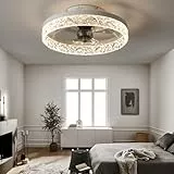 FLYFO Fan Plafoniera, Creativo Moderno LED Dimmerabile Ventilatore, Con Illuminazione e Telecomando Muto, 2 Modalità e 6 Livelli Regolabile Luci Della Camera da Letto Ufficio Ristorante (WHITE-small)