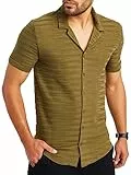 Leif Nelson LN55250 - Camicia da uomo a maniche corte estiva da spiaggia, per il tempo libero, cachi, M