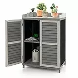 COSTWAY Armadietto da Esterno in Legno, Capanni da Esterno con Piano in Metallo Placcato e 2 Ante a Persiana, Mobile Porta Attrezzi da Giardino e Terrazzo, 67 x 47 x 100 cm, Grigio